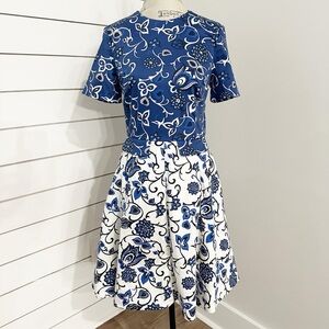 Draper James Oak Hill Vine Dress Cut Out Back Blue Floral Fit Flare Women 10